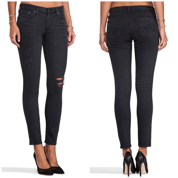 Ag Adriano Goldschmied Denim - AG The Legging Ankle jean in Destroyed Black NWT